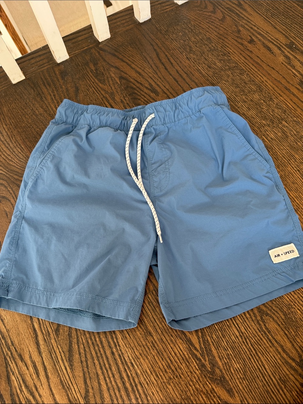 Men's Slate Blue Quick-Dry Swim Trunks. Elastic waist.